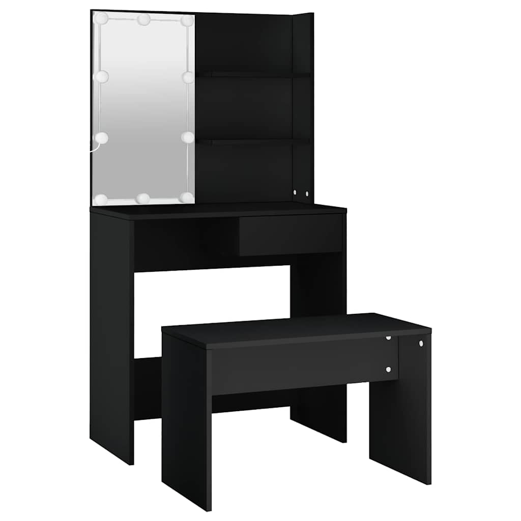 Set Toaletního Stolku S Led Černý Kompozitní Dřevo