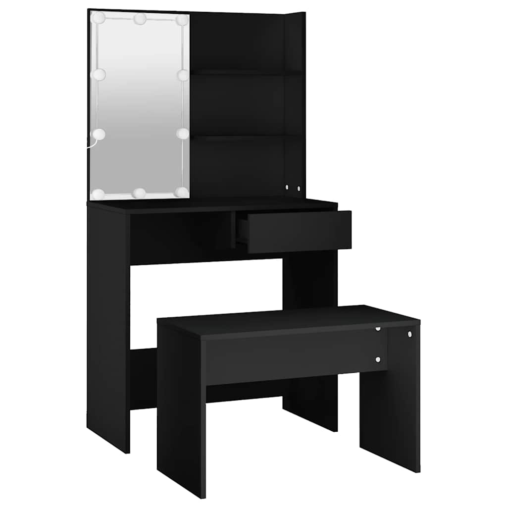 Set Toaletního Stolku S Led Černý Kompozitní Dřevo