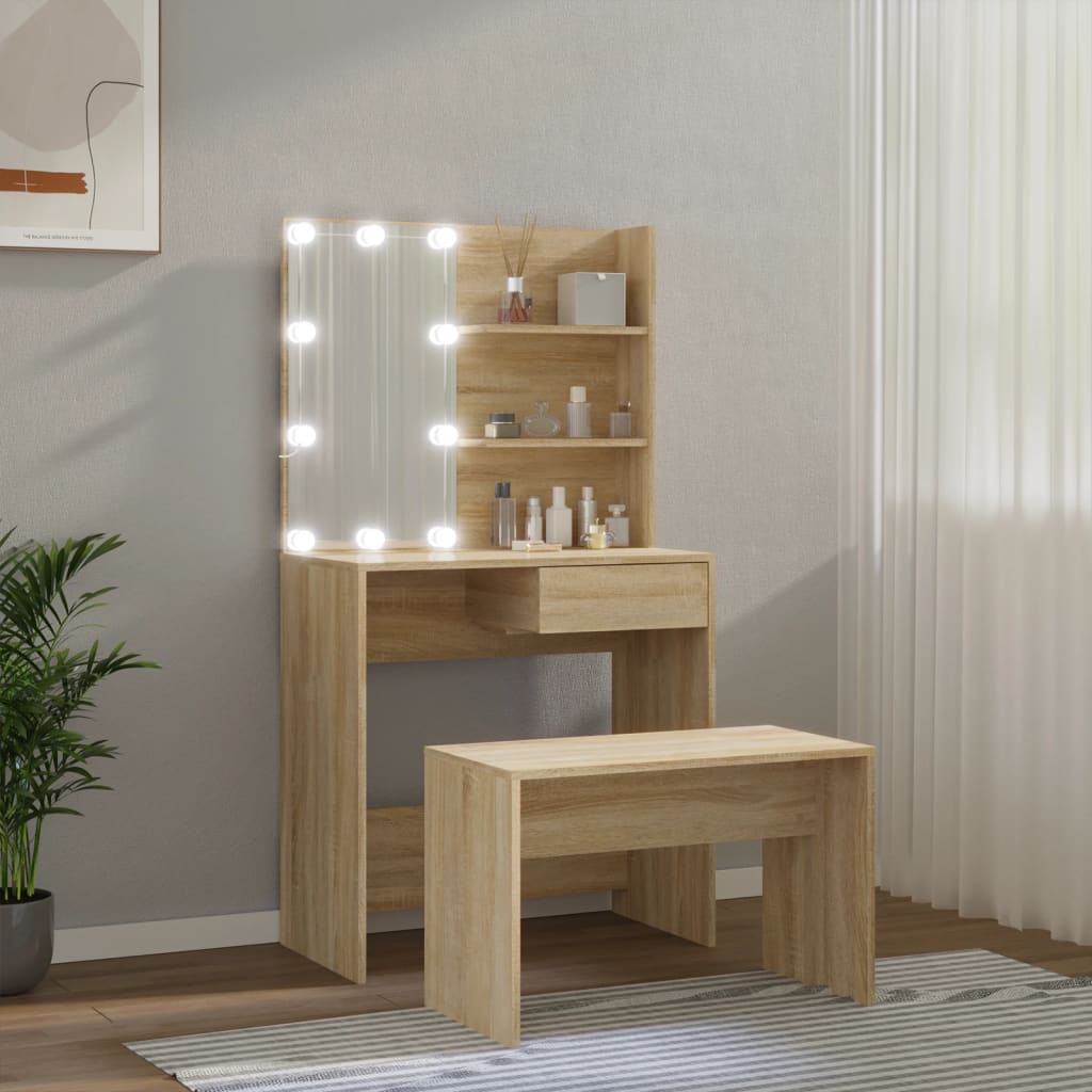 Toaletní Stolek Sada S Led Dub Sonoma Kompozitní Dřevo