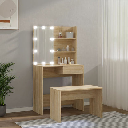 Toaletní Stolek Sada S Led Dub Sonoma Kompozitní Dřevo
