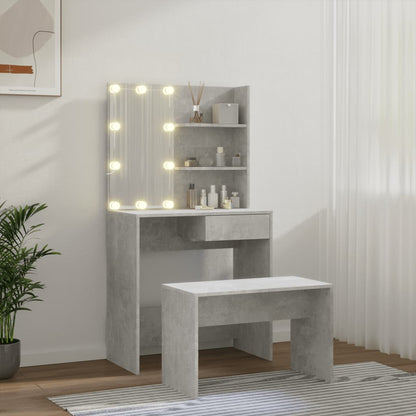 Toaletní Stolek Sada S Led Betonově Šedý Kompozitní Dřevo