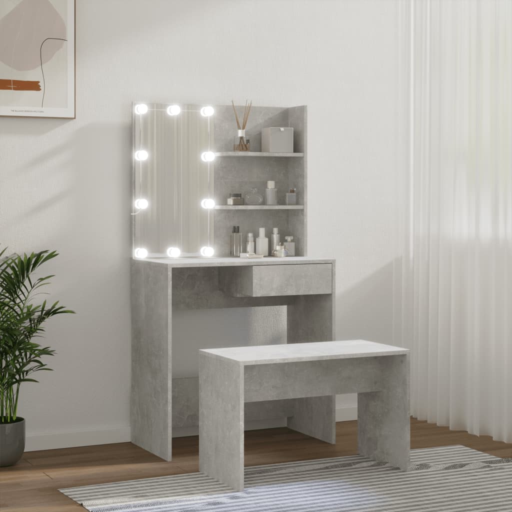 Toaletní Stolek Sada S Led Betonově Šedý Kompozitní Dřevo