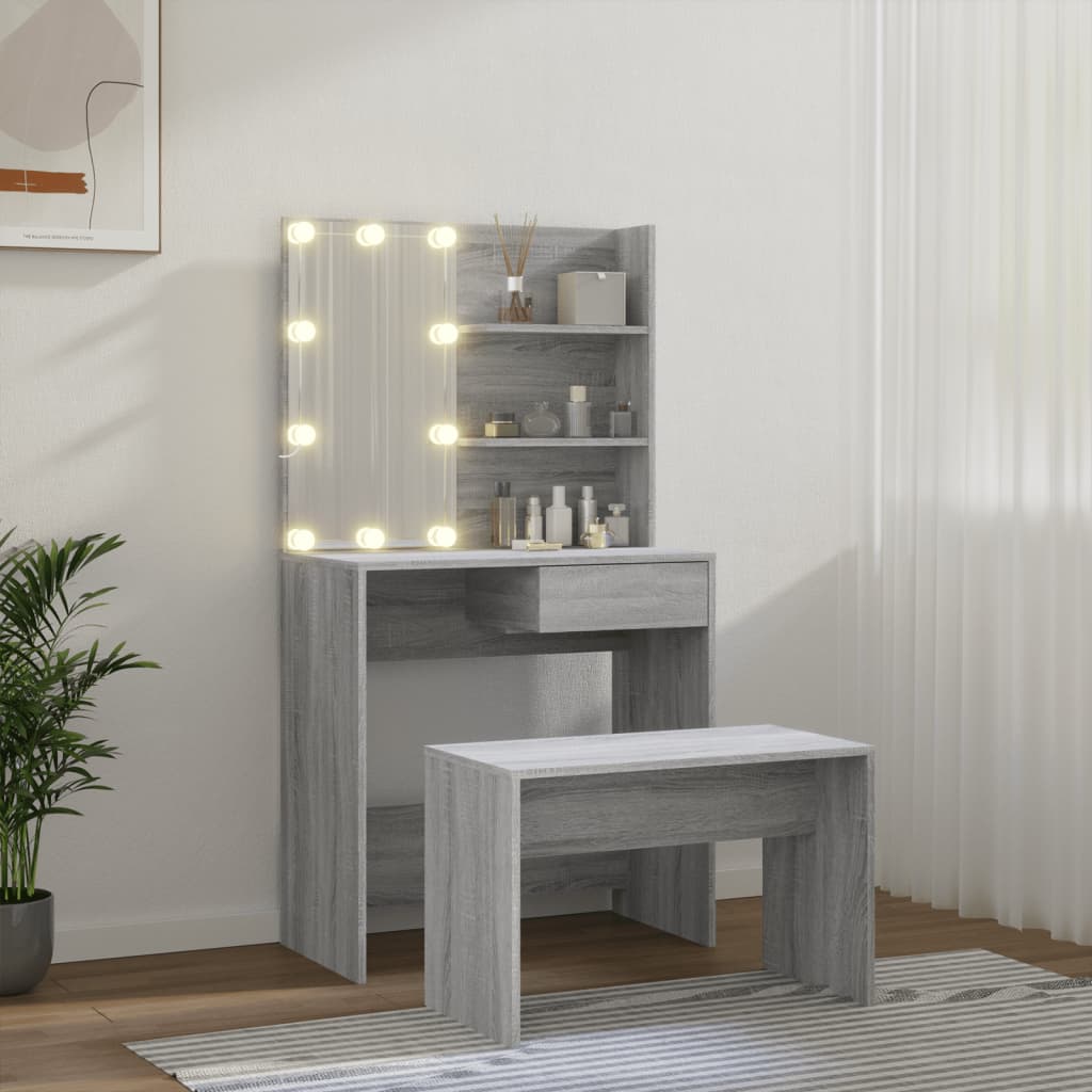 Toaletní Stolek Sada S Led Šedý Sonoma Kompozitní Dřevo