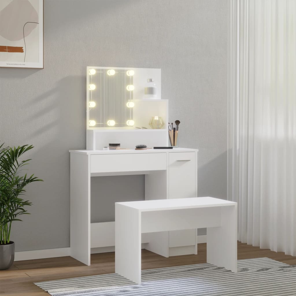 Toaletní Stolek Sada S Led Bílý Kompozitní Dřevo