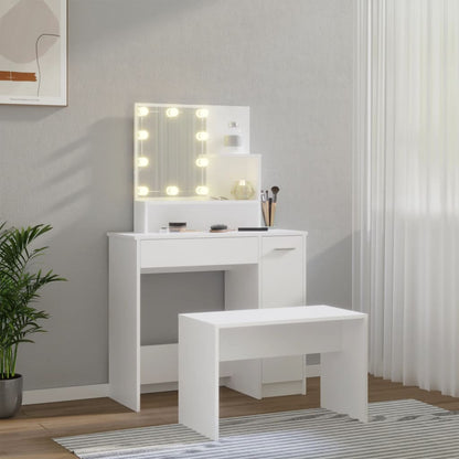 Toaletní Stolek Sada S Led Bílý Kompozitní Dřevo