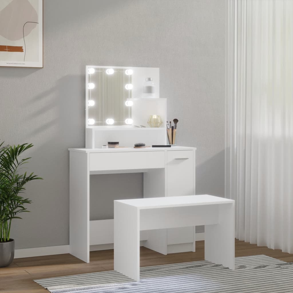 Toaletní Stolek Sada S Led Bílý Kompozitní Dřevo