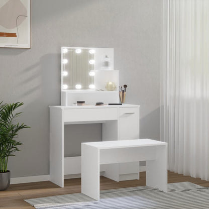 Toaletní Stolek Sada S Led Bílý Kompozitní Dřevo