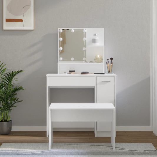 Toaletní Stolek Sada S Led Bílý Kompozitní Dřevo
