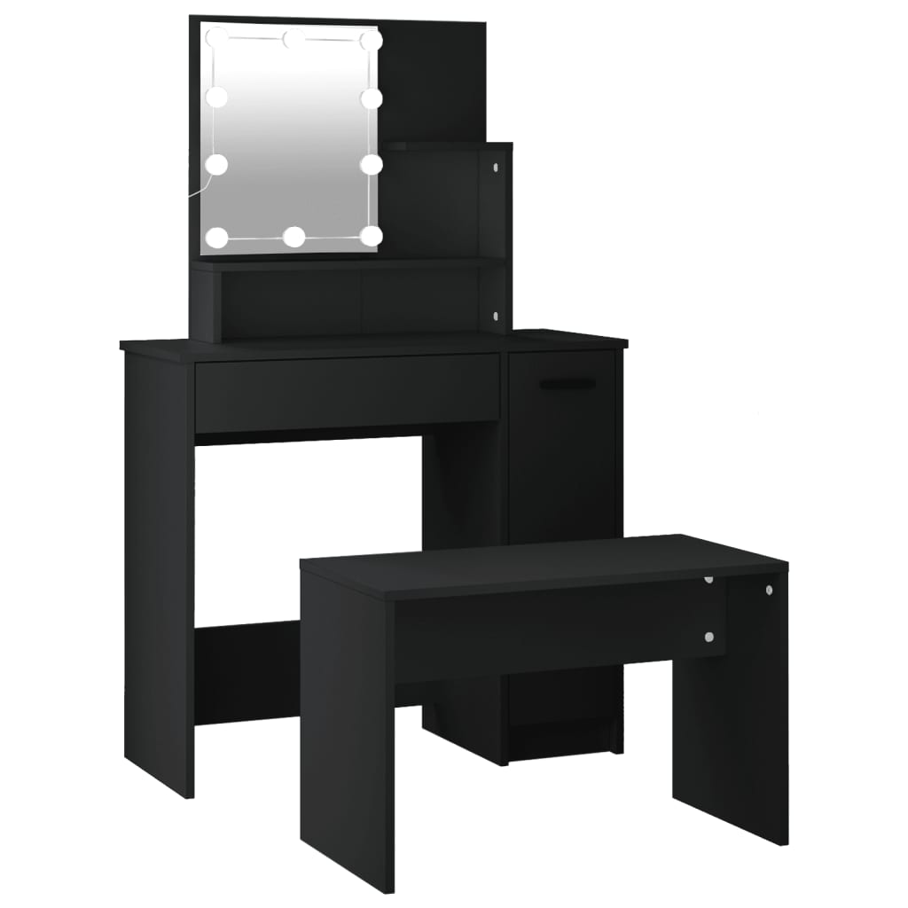 Set Toaletního Stolku S Led Černý Kompozitní Dřevo