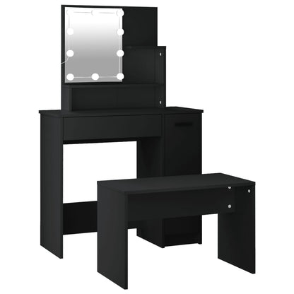 Set Toaletního Stolku S Led Černý Kompozitní Dřevo