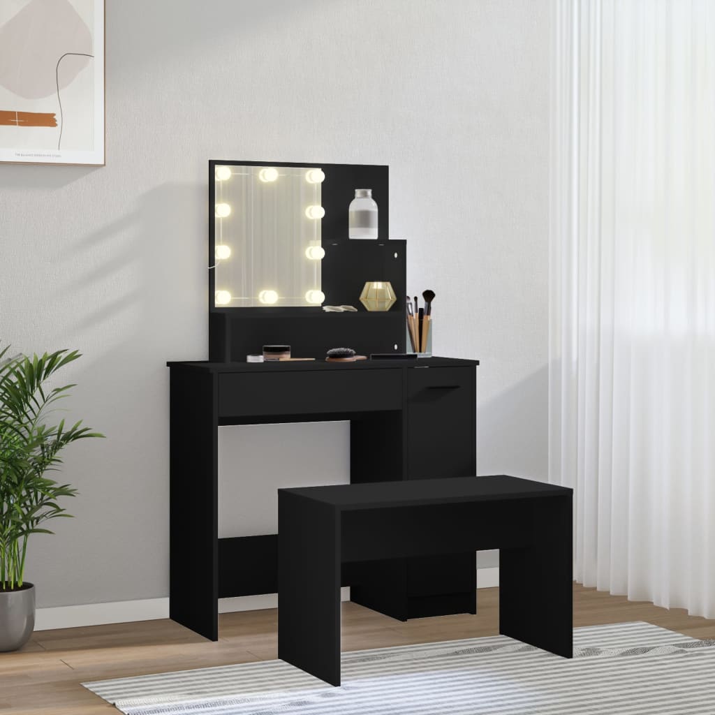 Set Toaletního Stolku S Led Černý Kompozitní Dřevo