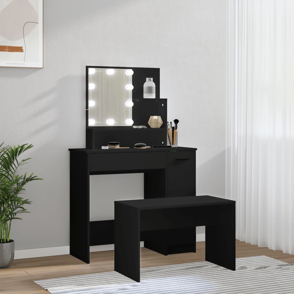 Set Toaletního Stolku S Led Černý Kompozitní Dřevo