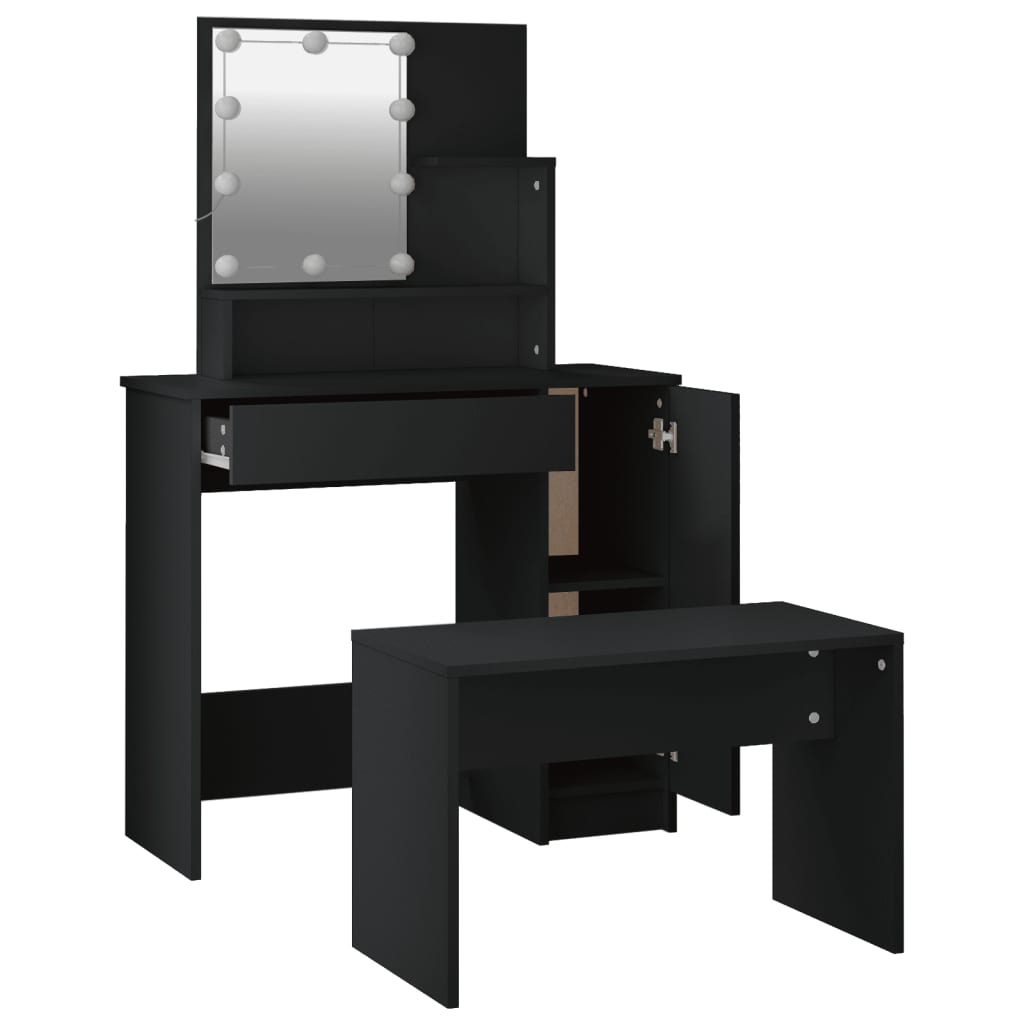 Set Toaletního Stolku S Led Černý Kompozitní Dřevo