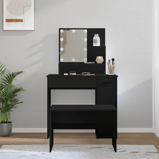 Set Toaletního Stolku S Led Černý Kompozitní Dřevo