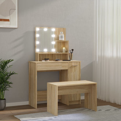 Toaletní Stolek Sada S Led Dub Sonoma Kompozitní Dřevo