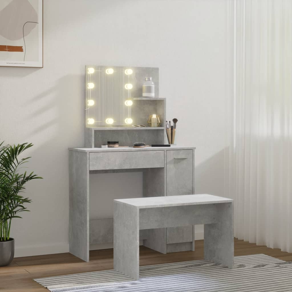 Toaletní Stolek Sada S Led Betonově Šedý Kompozitní Dřevo