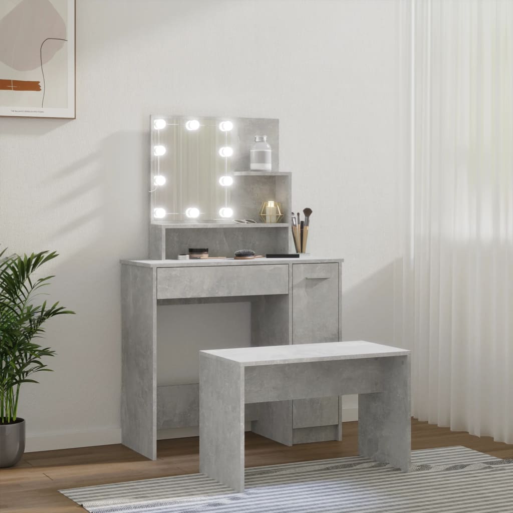 Toaletní Stolek Sada S Led Betonově Šedý Kompozitní Dřevo