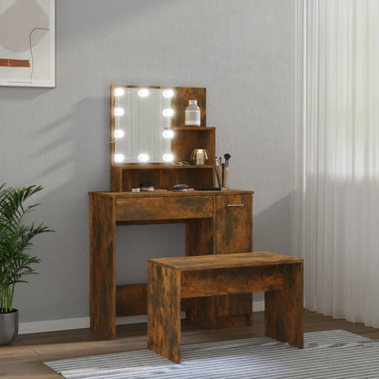 Toaletní Stolek Sada S Led Kouřový Dub Kompozitní Dřevo