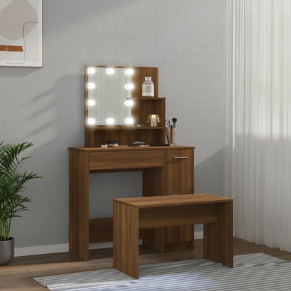 Toaletní Stolek Sada S Led Hnědý Dub Kompozitní Dřevo