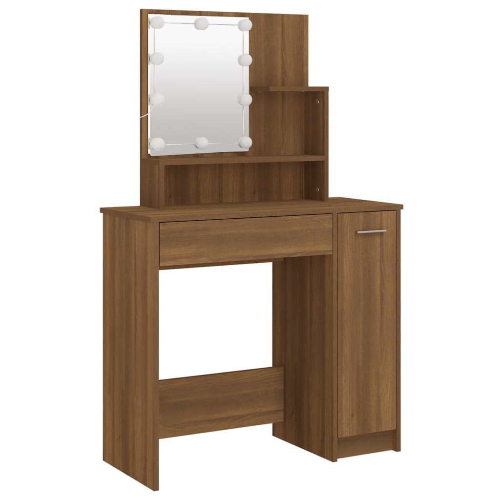 Toaletní Stolek Sada S Led Hnědý Dub Kompozitní Dřevo