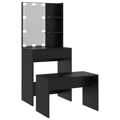 Set Toaletního Stolku S Led Černý Kompozitní Dřevo