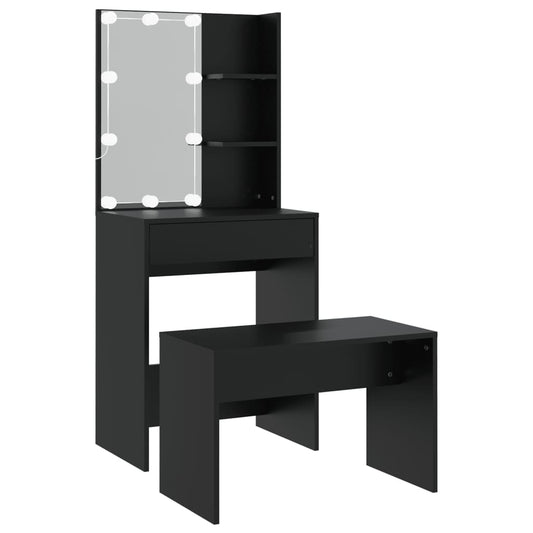 Set Toaletního Stolku S Led Černý Kompozitní Dřevo