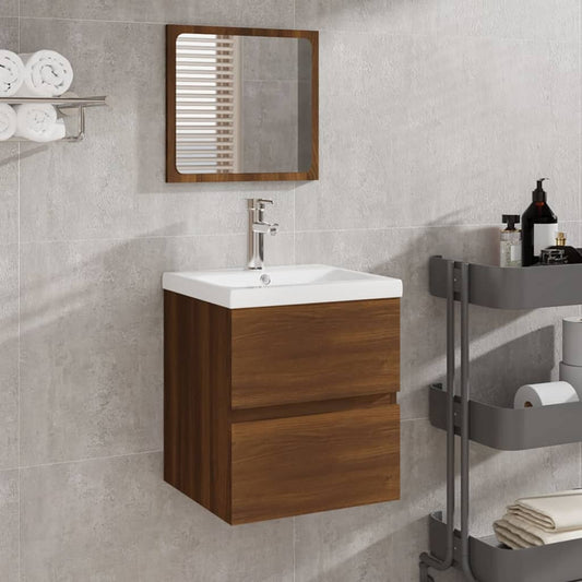 Koupelnová skříňka s umyvadlem a zrcadlem hnědý dub