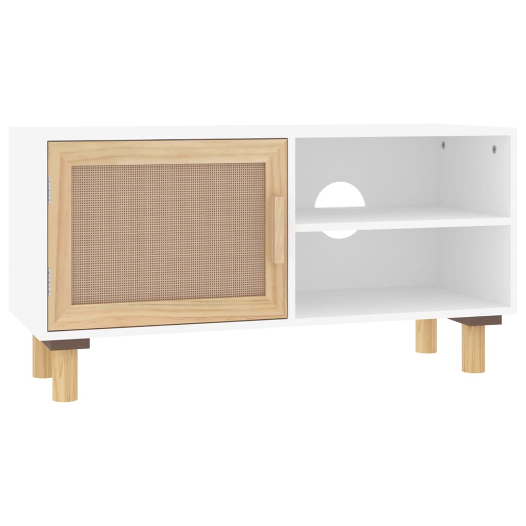 Tv Stolek 80X30X40 Cm Masivní Borovice A Přírodní Ratan