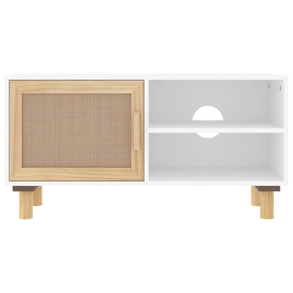Tv Stolek 80X30X40 Cm Masivní Borovice A Přírodní Ratan