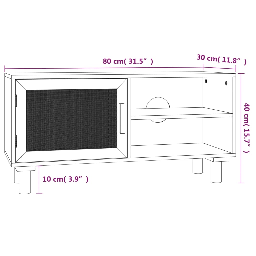 Tv Stolek 80X30X40 Cm Masivní Borovice A Přírodní Ratan