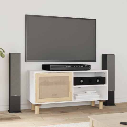 Tv Stolek 80X30X40 Cm Masivní Borovice A Přírodní Ratan