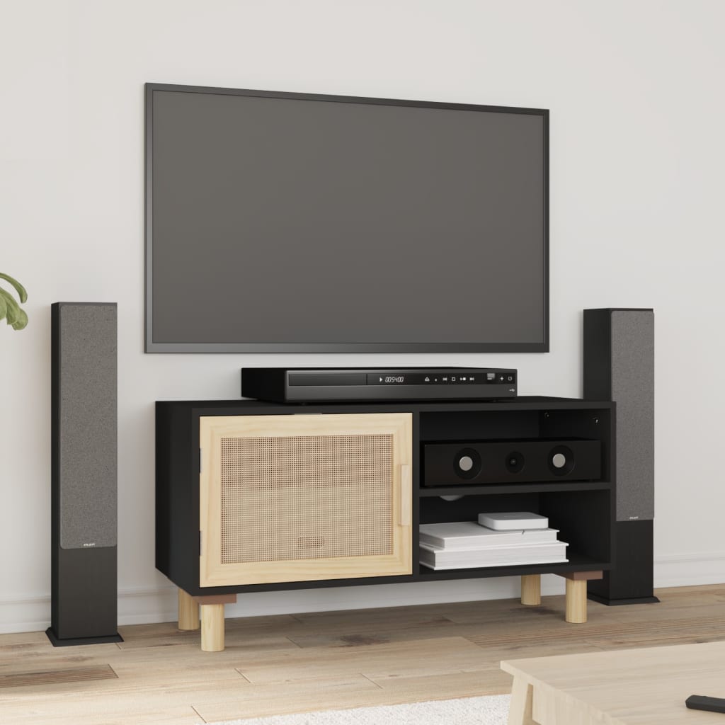 Tv Stolek 80X30X40 Cm Masivní Borovice A Přírodní Ratan