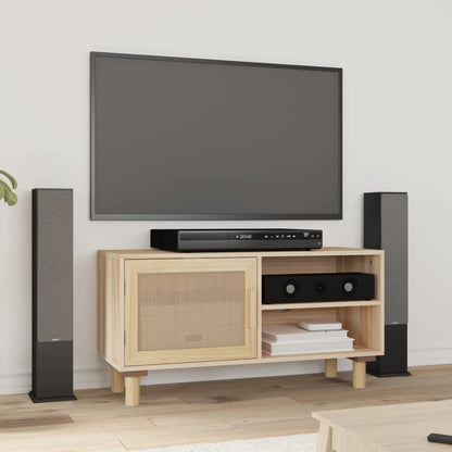 Tv Stolek 80X30X40 Cm Masivní Borovice A Přírodní Ratan