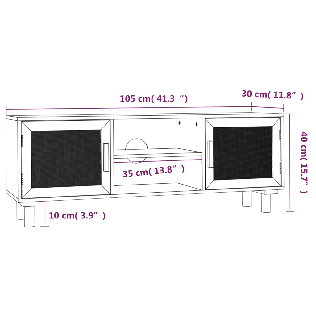 Tv Stolek 105X30X40 Cm Masivní Borovice A Přírodní Ratan