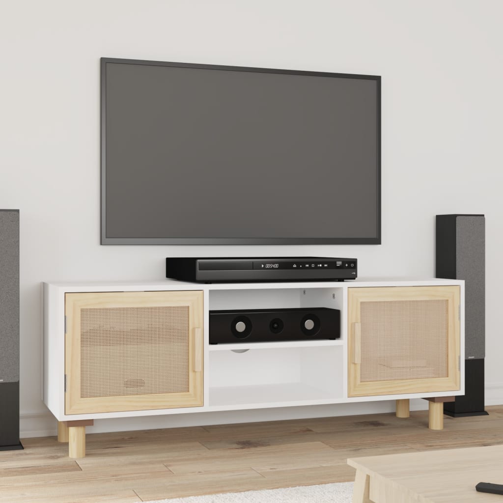 Tv Stolek 105X30X40 Cm Masivní Borovice A Přírodní Ratan