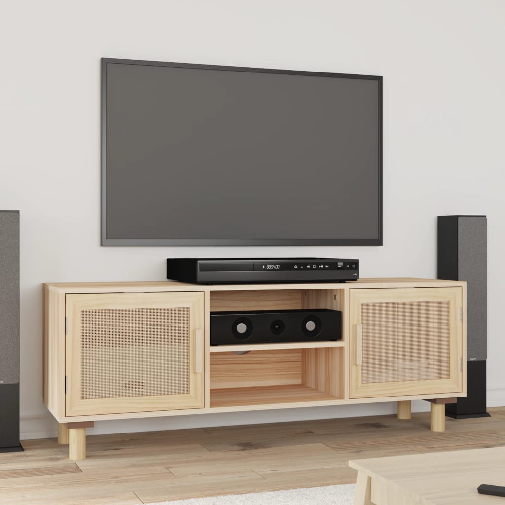 Tv Stolek 105X30X40 Cm Masivní Borovice A Přírodní Ratan