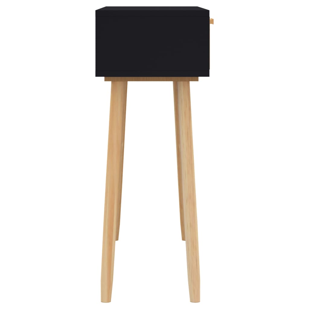 Konzolový Stolek Černý 80X30X75 Cm Borovice A Přírodní Ratan