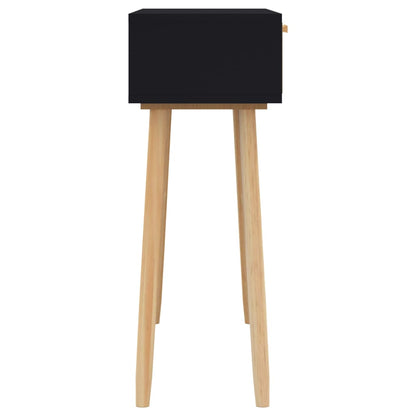 Konzolový Stolek Černý 80X30X75 Cm Borovice A Přírodní Ratan