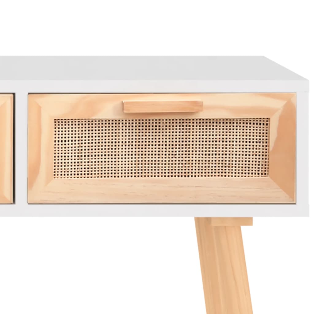 Konzolový Stolek Bílý 105X30X75 Cm Borovice A Přírodní Ratan