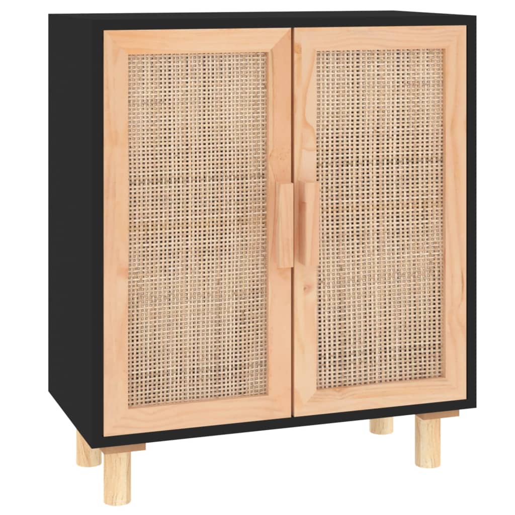 Příborník Černý 60X30X70 Cm Masivní Borovice A Přírodní Ratan