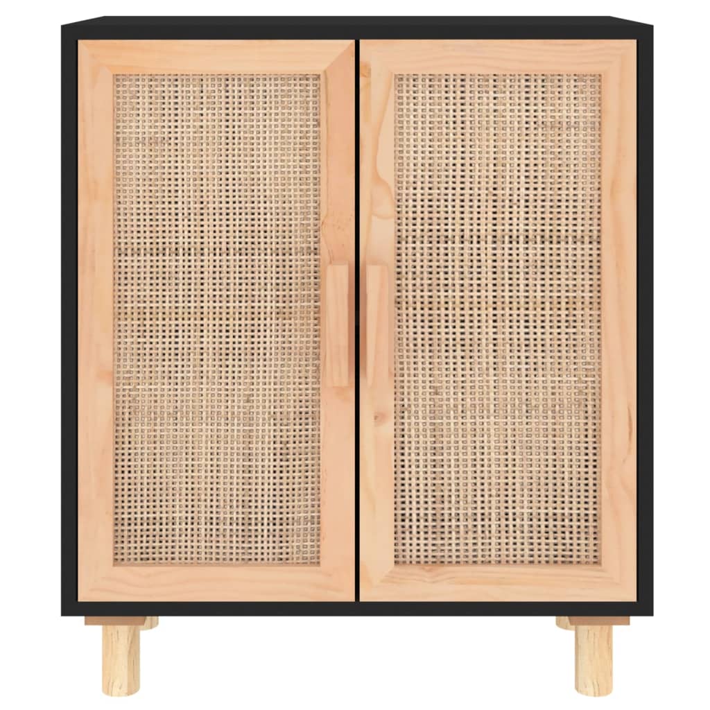 Příborník Černý 60X30X70 Cm Masivní Borovice A Přírodní Ratan