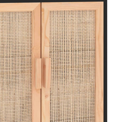 Příborník Černý 60X30X70 Cm Masivní Borovice A Přírodní Ratan