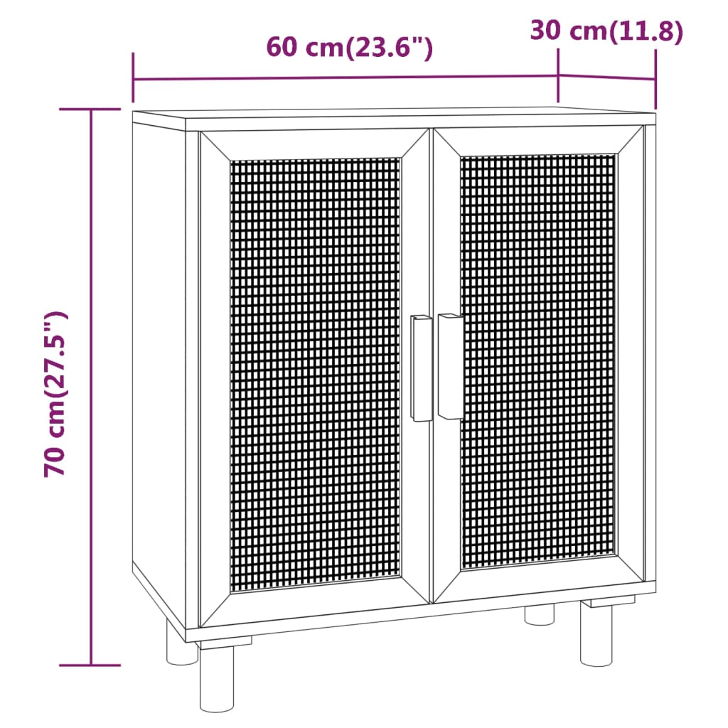 Příborník Černý 60X30X70 Cm Masivní Borovice A Přírodní Ratan