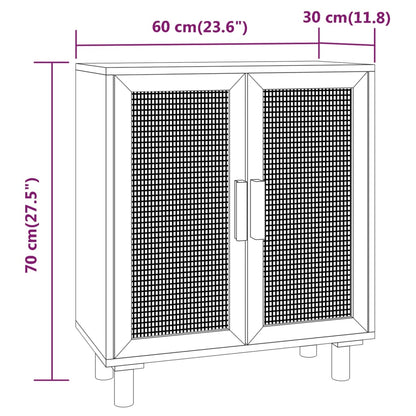 Příborník Černý 60X30X70 Cm Masivní Borovice A Přírodní Ratan
