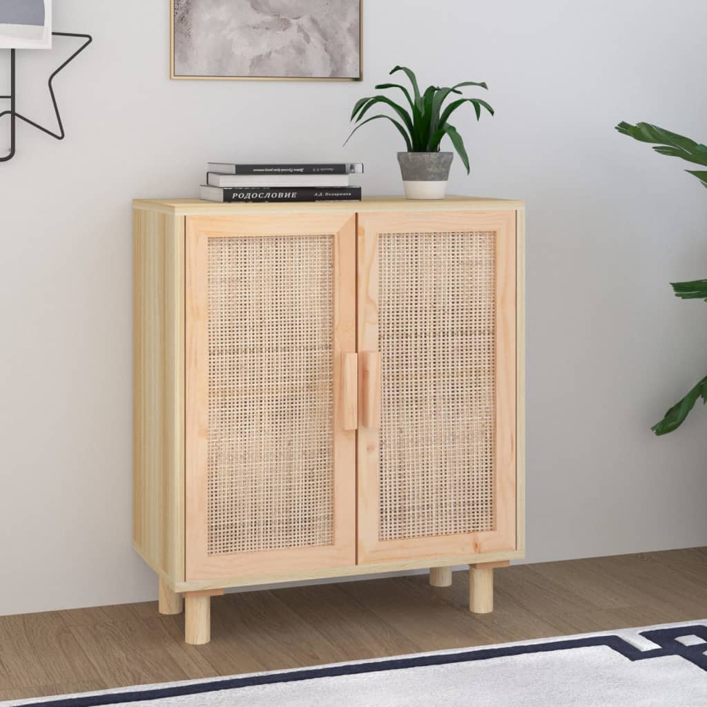 Příborník Černý 60X30X70 Cm Masivní Borovice A Přírodní Ratan