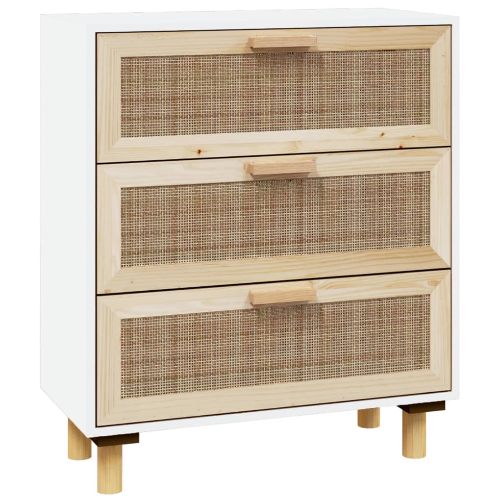Příborník Bílý 60X30X70 Cm Masivní Borovice A Přírodní Ratan