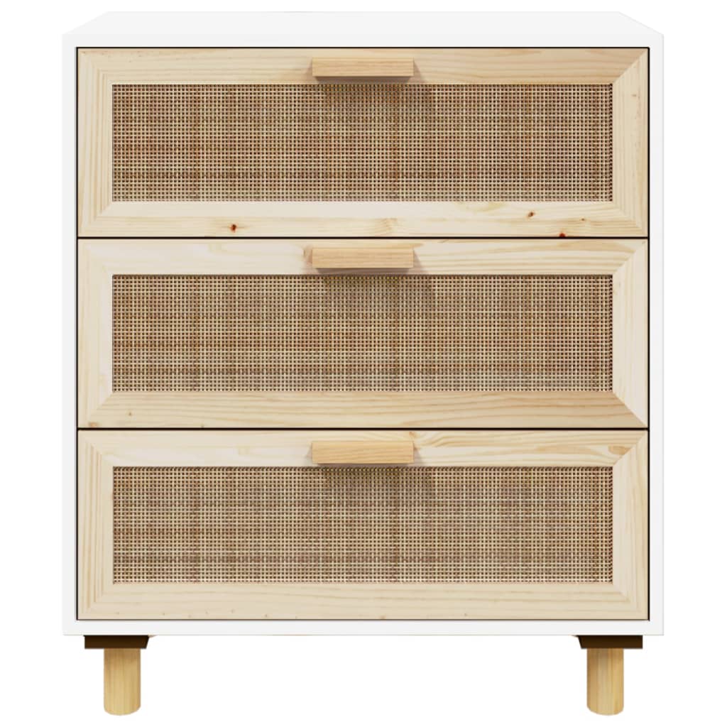 Příborník Bílý 60X30X70 Cm Masivní Borovice A Přírodní Ratan