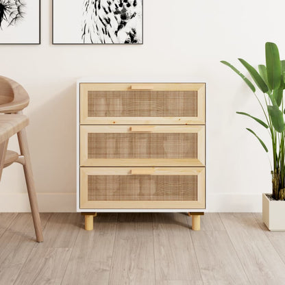 Příborník Bílý 60X30X70 Cm Masivní Borovice A Přírodní Ratan