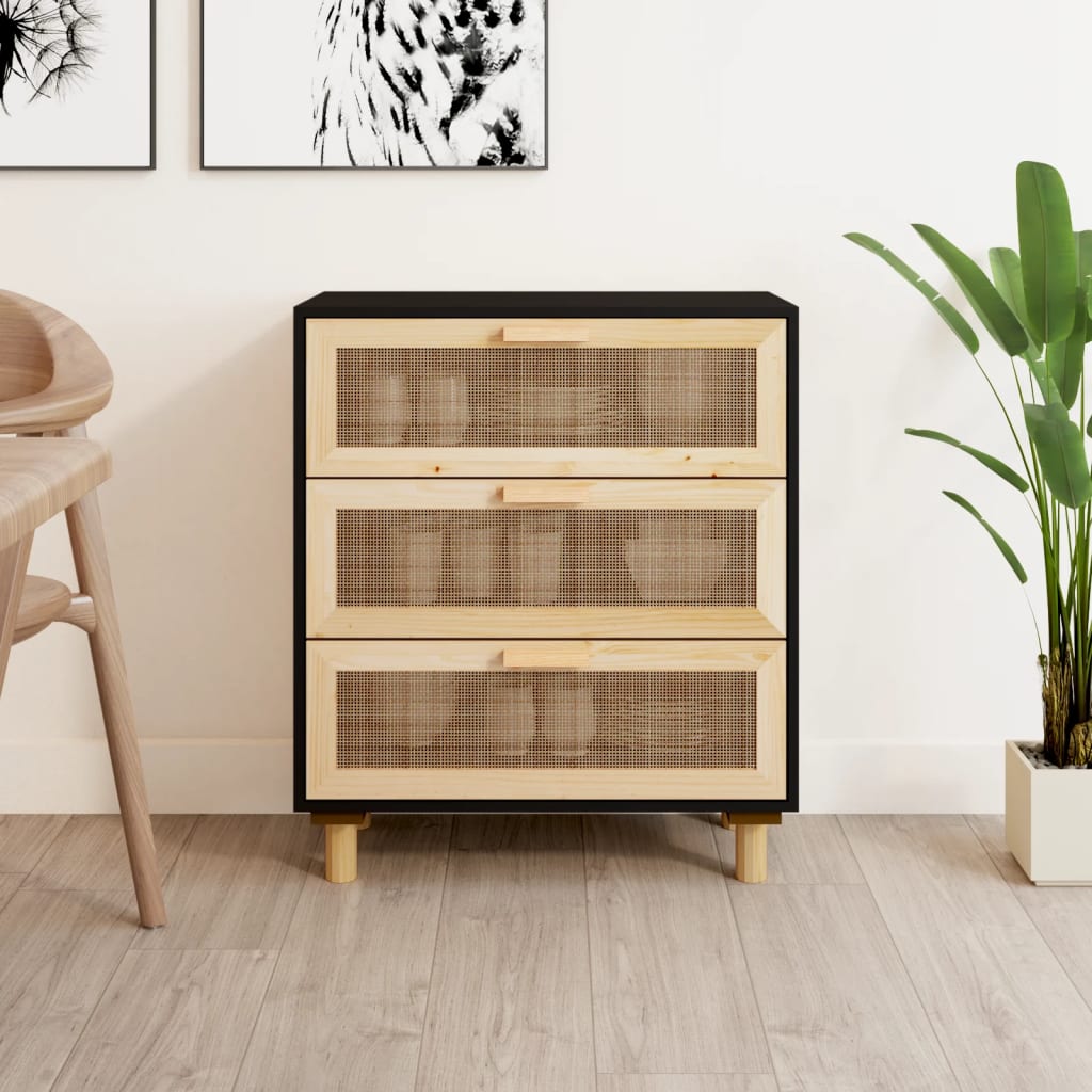 Příborník Bílý 60X30X70 Cm Masivní Borovice A Přírodní Ratan