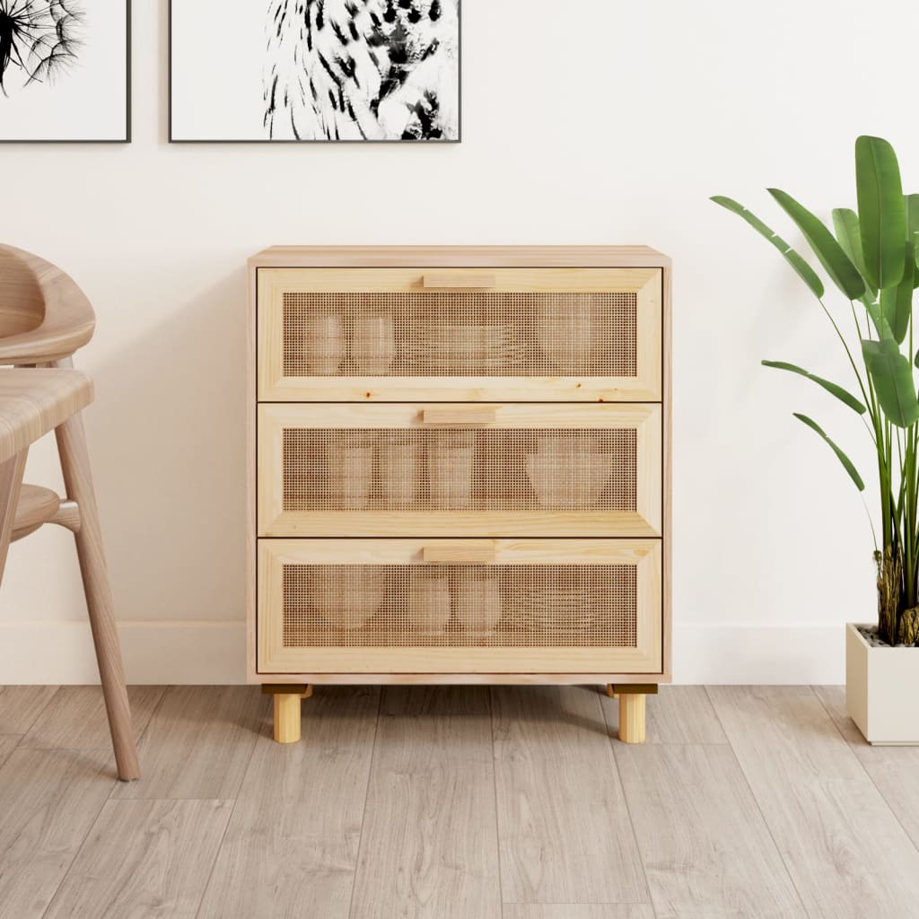 Příborník Bílý 60X30X70 Cm Masivní Borovice A Přírodní Ratan